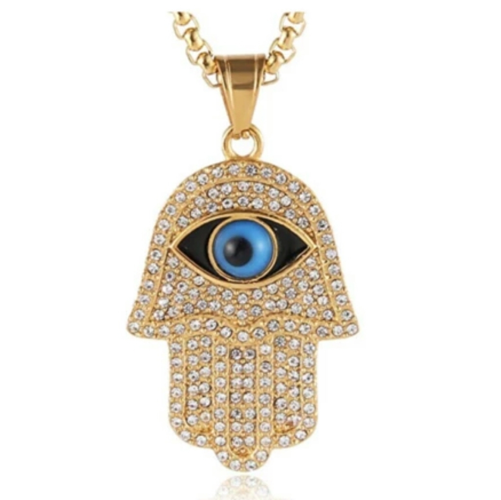 Hamsa Hand Gold Necklace Diamonds Muslim Fatima